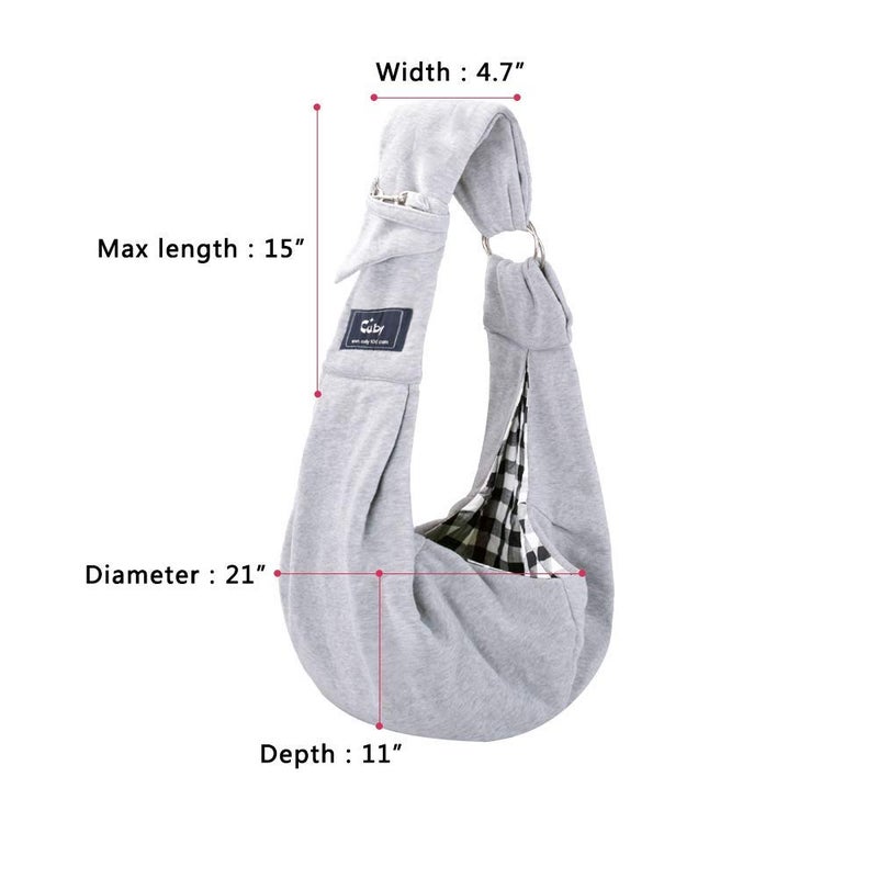 CUBY Dog and Cat Sling Carrier - Hands Free Reversible Pet Papoose Bag - Soft Pouch and Tote Design - Suitable for Puppy, Small Dogs Cats Outdoor (Grey, Adjust Strap 1.0) - Image 3